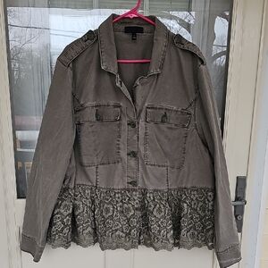 Lane Bryant Army Green Utility Jacket with Lace Hem